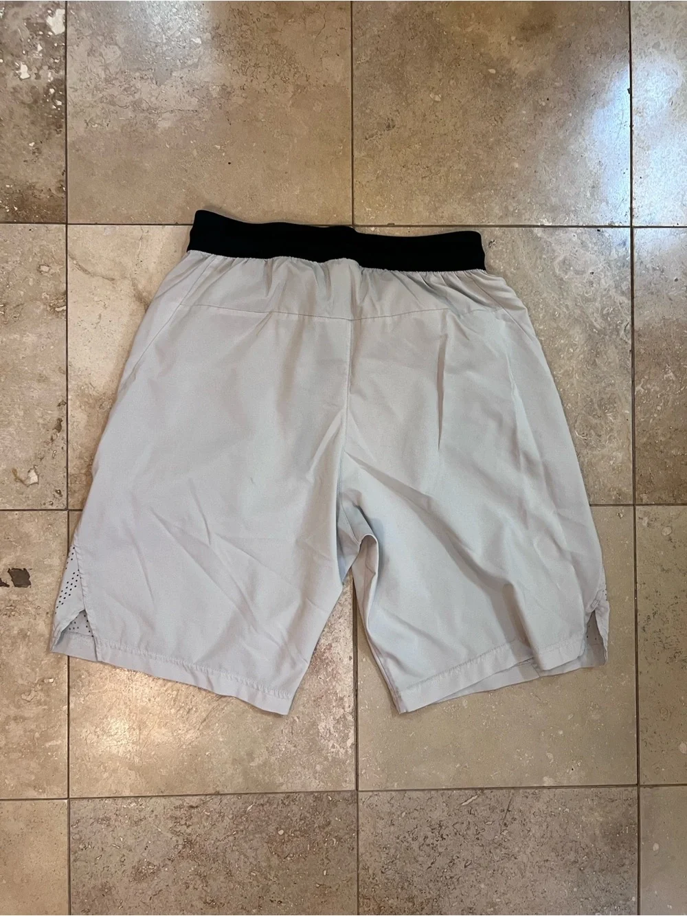 adidas Men’s Light Gray Athletic Shorts with Black Waistband